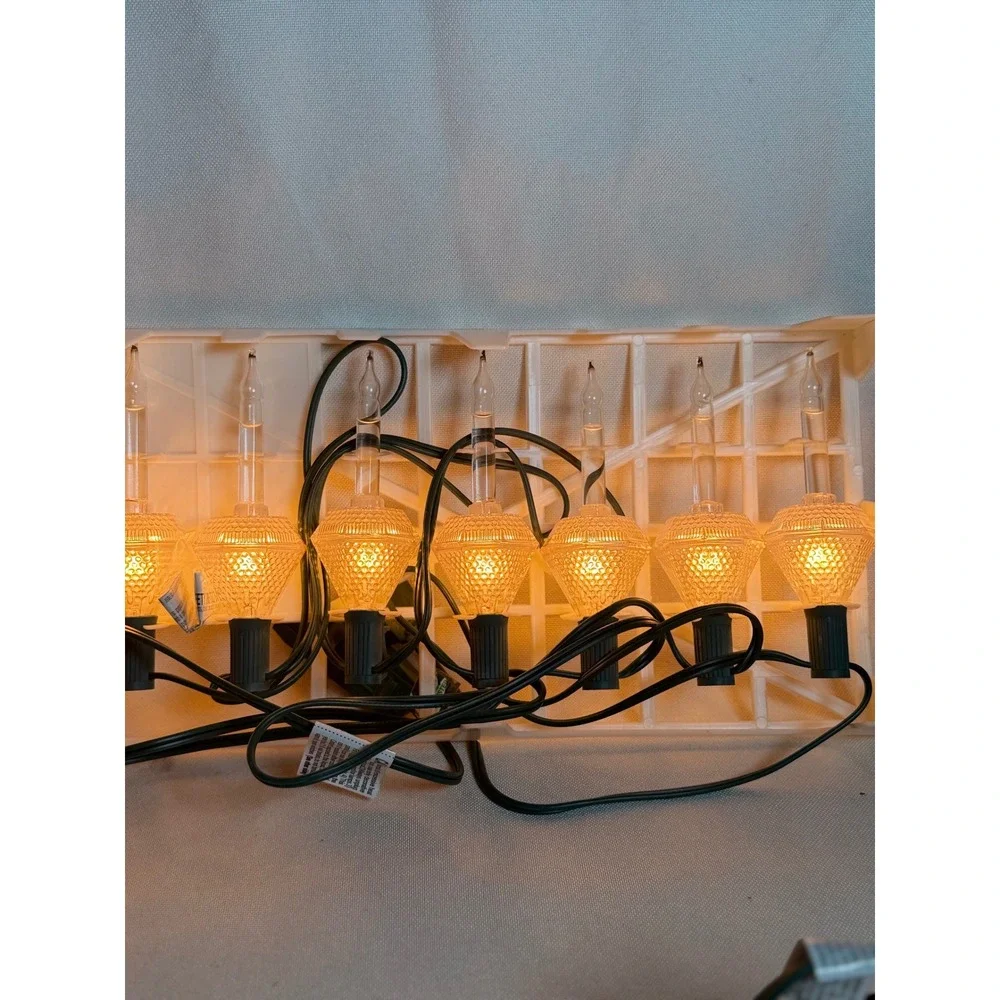 Vintage Style Bubble Christmas Lights 14 Count Clear Gold Warm Glow Green Wire